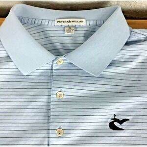 Peter Millar Mens XL Light Blue Striped Short Sleeve Cotton Golf Polo Shirt
